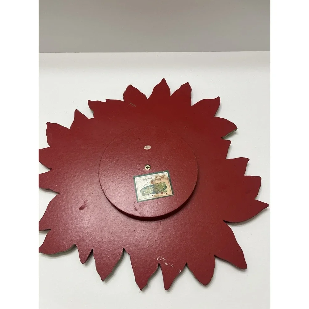 Christmas Collections Etc. Lazy Susan Wood Carved Hand Painted Poinsettia 14